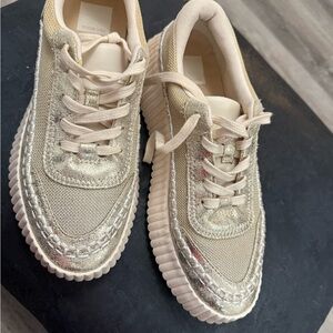 Dolce Vita Cream and Metallic Gold Platform Sneakers